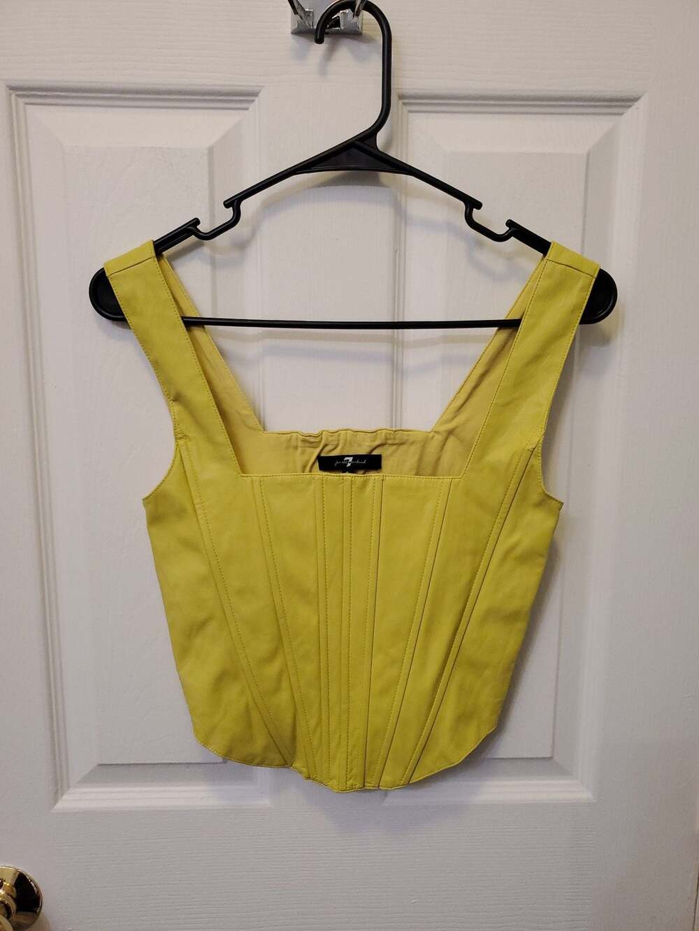 7 For All Mankind Lime Yellow Faux Leather Corset Top Structured Size S